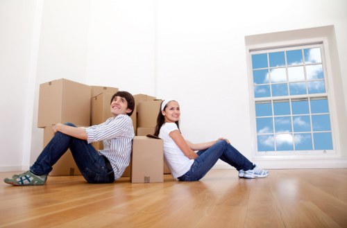 Packed moving boxes and furniture for a local relocation